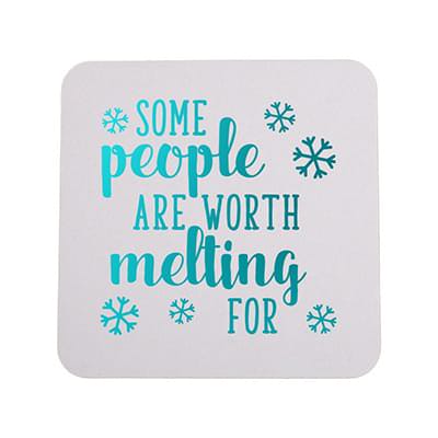 Pulpboard natural square foil stamped coaster with custom imprint.