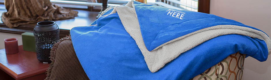 Custom logo sherpa blanket with white imprint