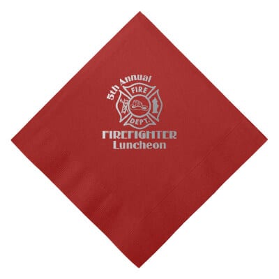 3Ply tissue red lunch napkin with diagonal foil stamp custom branding.