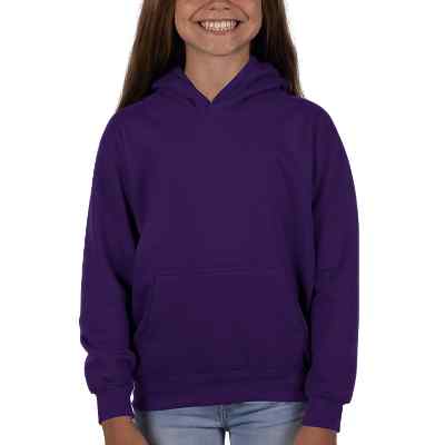 Blank purple youth hooded sweatshirt.