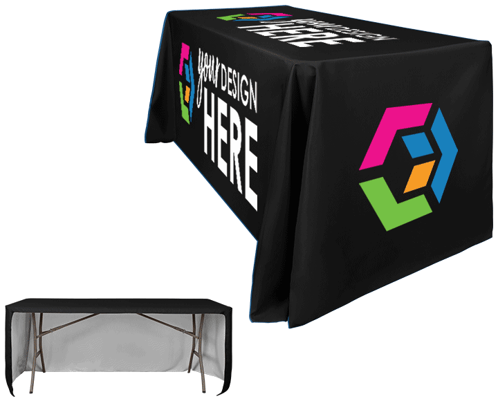 Black 3 sided table cloth with full-color imprint
