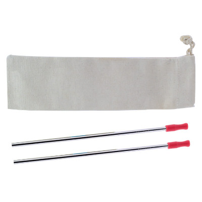 Blank 2 pack red stainless steel straw kit.