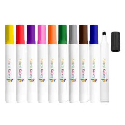 Full color dry erase marker with colorful cap.