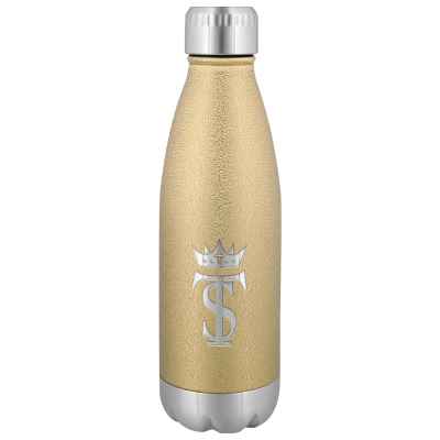 Stainless steel gold water bottle with imprint in 16 ounces.