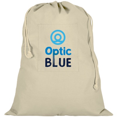 Cotton natural laundry bag with imprinted full color logo.