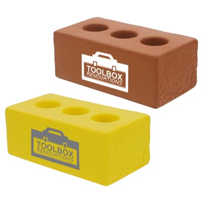Foam red brick stress reliever with custom print.
