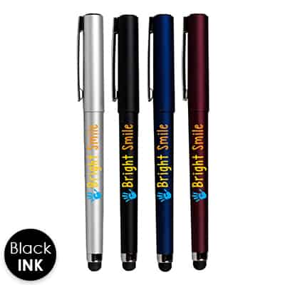 Metallic stylus pens with full-color logo.