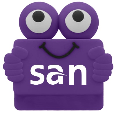 Plastic purple webcam cover with a custom logo.