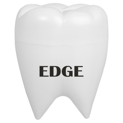 White plastic personalized tooth bank.