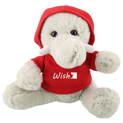 Plush and cotton elephant with red hoodie with custom imprint.