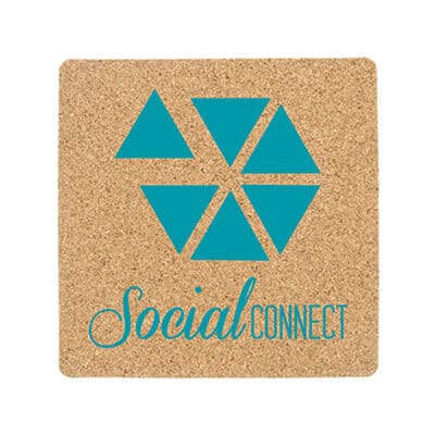 Cork 4 inches square coaster with personalized imprint.