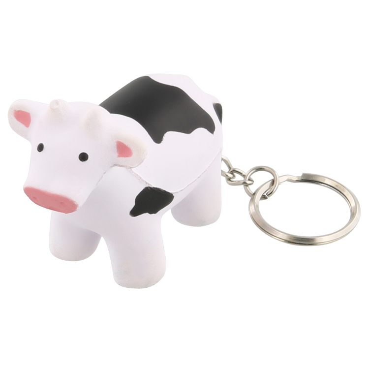 Foam cow stress ball key ring.