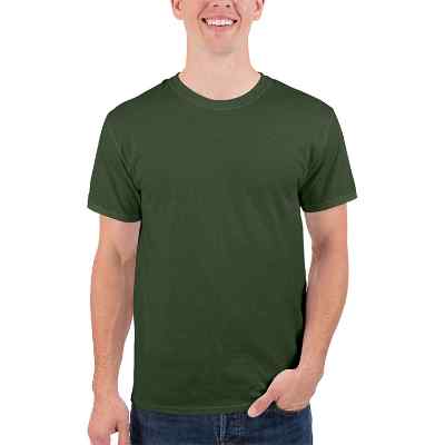 Blank military green cotton-poly t-shirt.