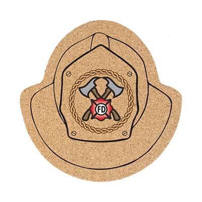 Cork 5 inches fire helmet coaster full color logoed.