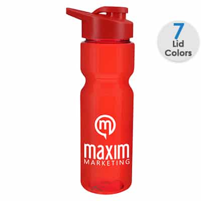 Plastic translucent smoke water bottle with custom logo and snap lid in 28 ounces.