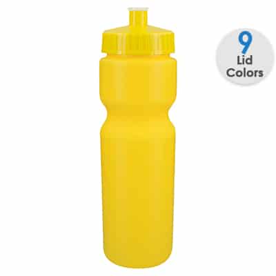 Plastic blue water bottle blank and push pull lid in 28 ounces.