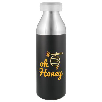 Stainless steel black water bottle with custom full color logo in 25 oz.