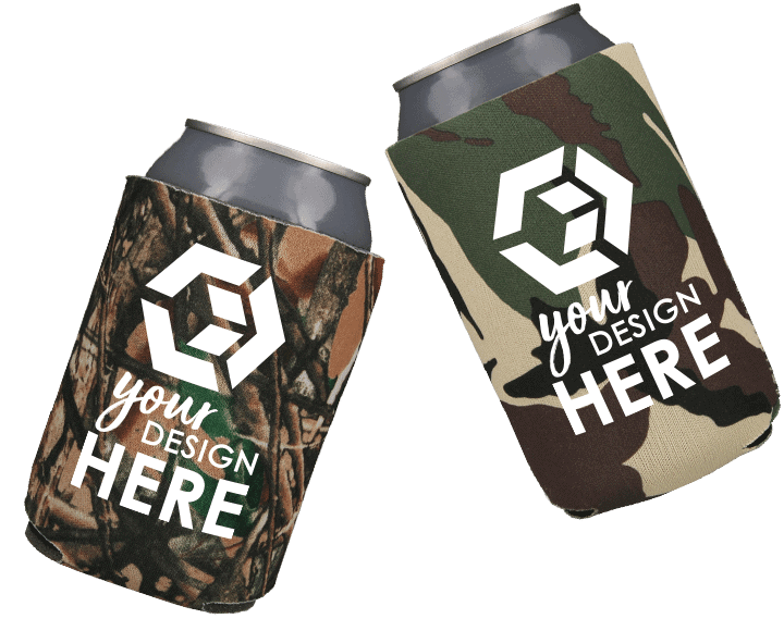 Camo can cooler with white imprint and true life camo can cooler with white imprint.