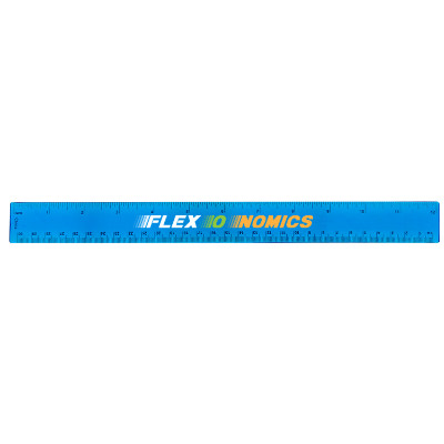 Full color logo on bendable 12 inch translucent blue ruler.