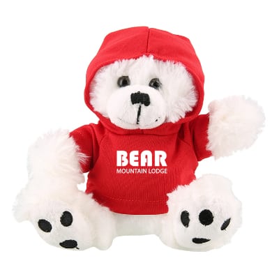 Plush and cotton white bear with red hoodie with custom logo.