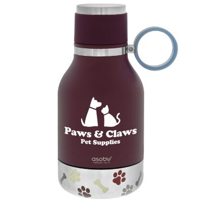 Stainless burgundy sports bottle with dog dish and custom logo in 33 oz.