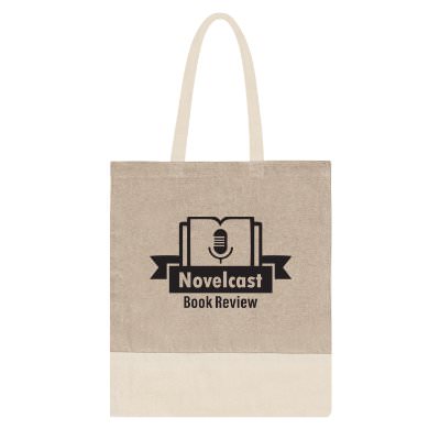 Gray color block recycled cotton tote bag with custom logo.