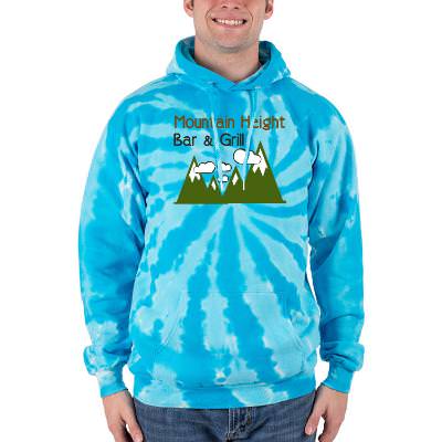 Turquoise tie-dye custom hooded printed sweatshirt.