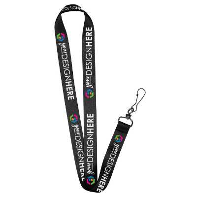 3/4 inch satin polyester full-color custom lanyard with black j-hook.