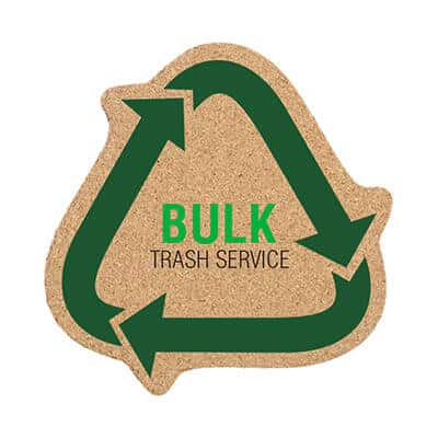 5 inch cork recycle symbol coaster with full color logo.