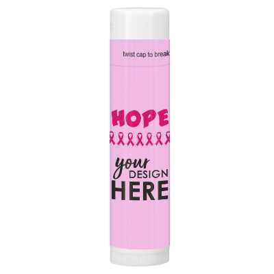 Customizable pink cancer ribbon lip balm.