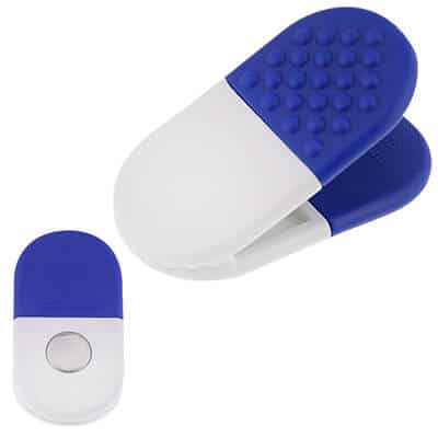Plastic blue capsule magnet chip clip blank.