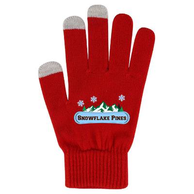 Acrylic, spandex and fiber red touch screen gloves with full color logo.