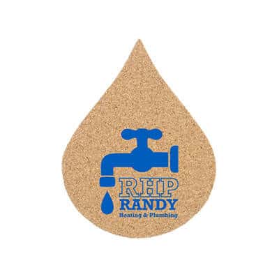 Cork 3.5 inches water drop coaster with logo.