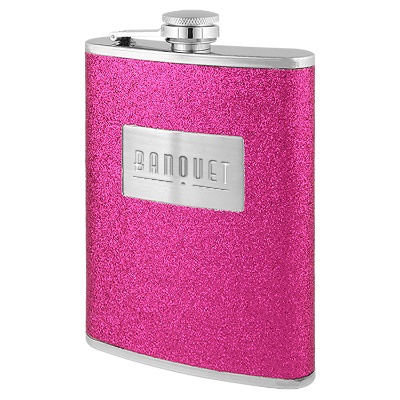 Pink flask with custom engraved imprint in 8 ounces.