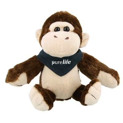 Plush and cotton gorilla with navy bandana with custom imprint.
