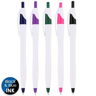 White pens with solid color accents.