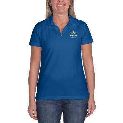 Personalized embroidered blue performance ladies' plaited polo