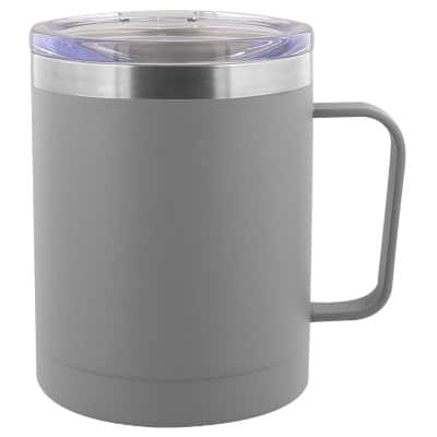 Stainless steel gray travel mug blank in 12 ounces.