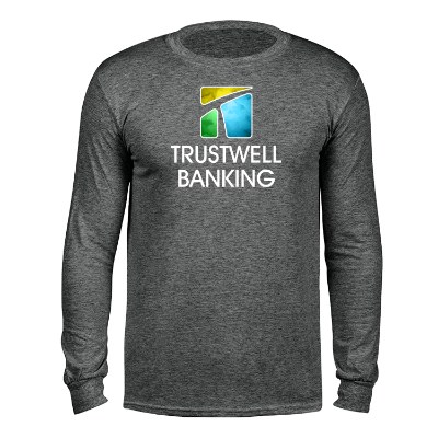 Graphite heather long sleeve full color t-shirt.