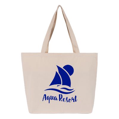 Cotton twill natural vacation tote with personalized imprint.