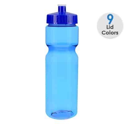 Plastic translucent red water bottle blank with push pull lid in 28 ounces.