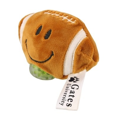Brown plush stress buster with a custom imprint.