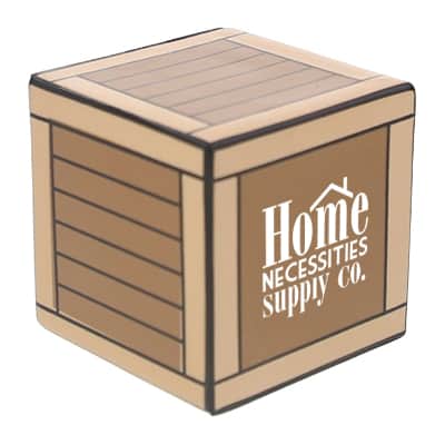 Foam wooden crate stress reliever with imprinting.