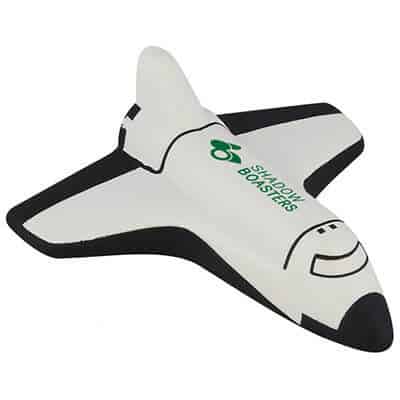 Foam space shuttle stress reliever with a printed logo.