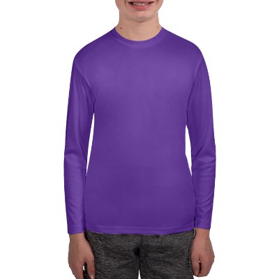 Blank youth long sleeve purple tee.