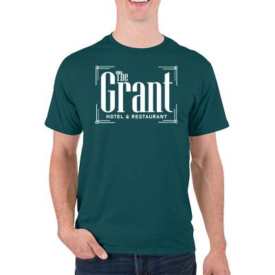 Personalized marine green short sleeve T-shirt with logo.