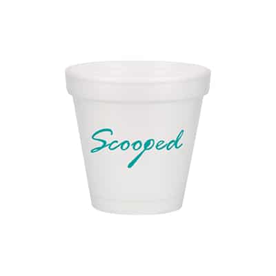 Styrofoam white foam cup with custom imprint in 4 ounces.