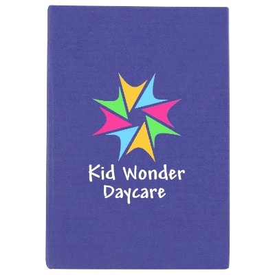 Paper red pocket journal with sticky notes and full color logo.