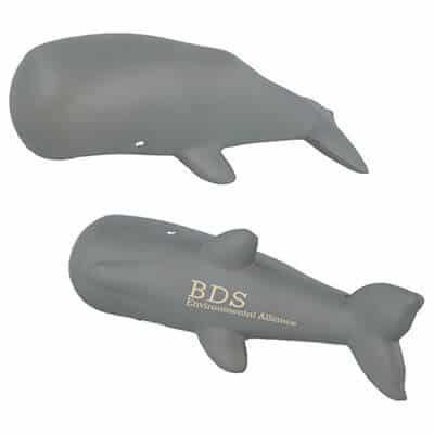 Foam gray whale stress reliever with a custom imprinted promo.