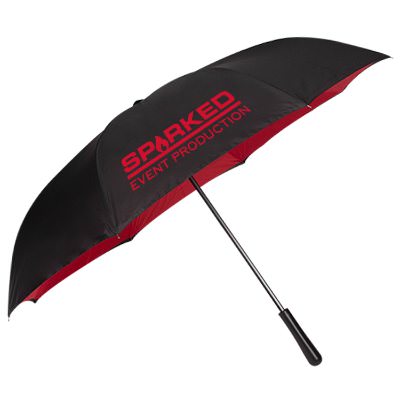 Imprinted 48 inch black with red inversion umbrella.